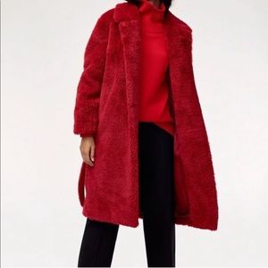 Aritzia Babaton Red Faux Fur Coat